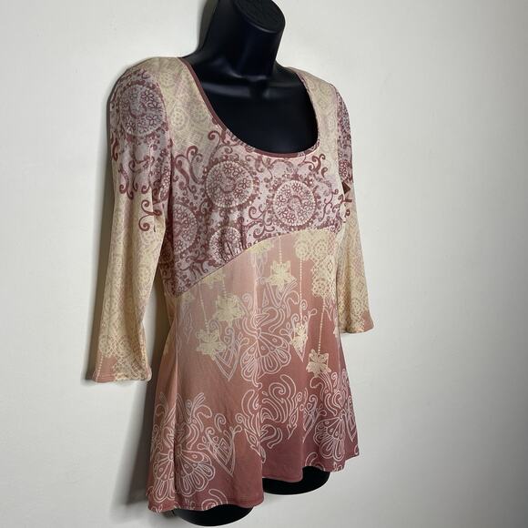 Vtg AXCESS Peach Pink‎ Paisley Babydoll Blouse Y2K Fairy Grunge Ombré Boho Sz M - Picture 4 of 8